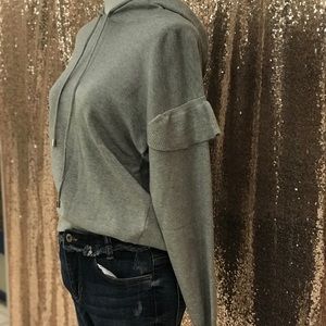 Grey Ruffled Sleeve Hoodie